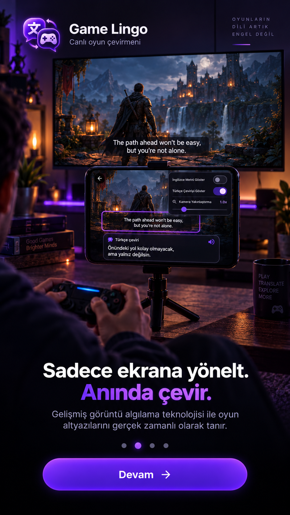 Game Lingo canlı altyazı çeviri ekranı